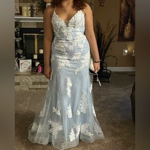 Camille La Vie light blue with sheer lace Homecoming/ Quinceanera/ prom gown